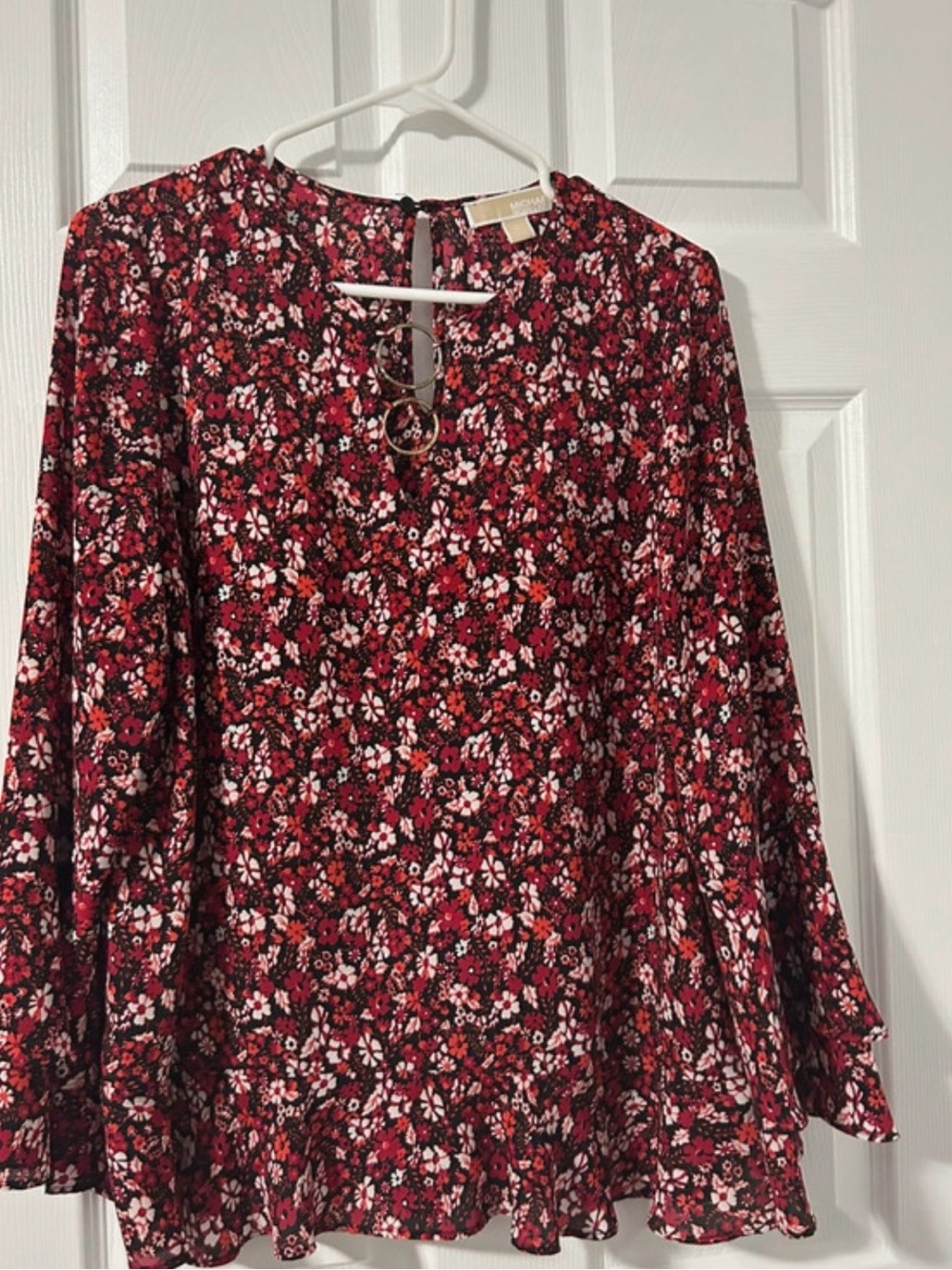 MICHAEL Michael Kors Red Multi Floral Keyhole Blouse
